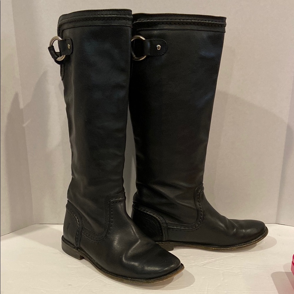 VGUC Frye Paige Trapunto Knee High Black Genuine Leather Boots